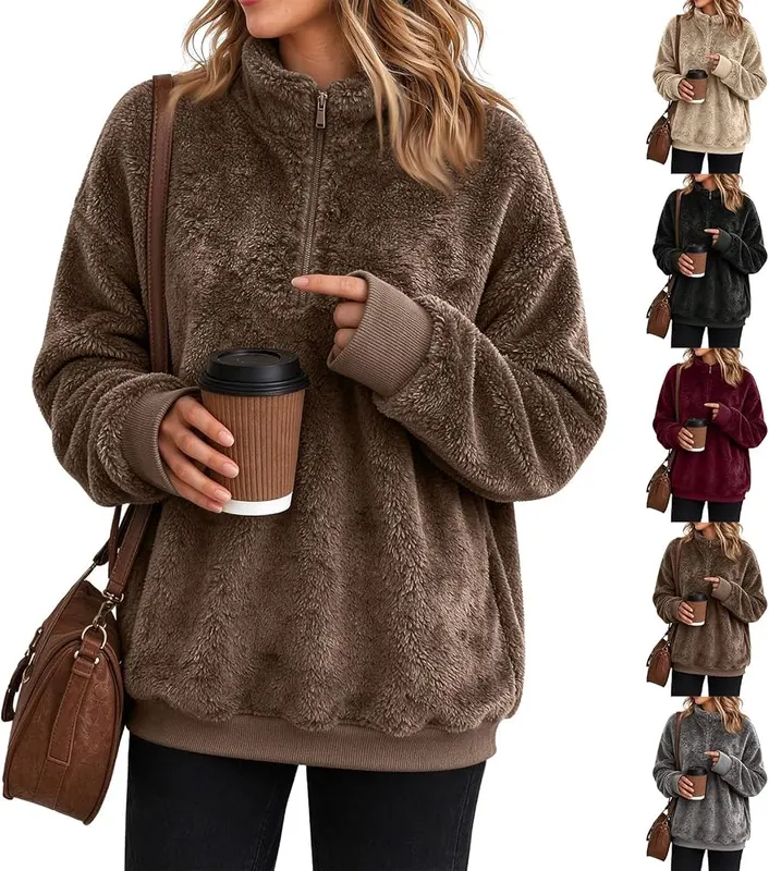 Generic Half Zip Pullover Women Oversized Mockneck A004gray XX-Large in A004gray