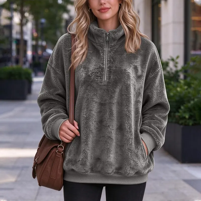 Generic Half Zip Pullover Women Oversized Mockneck A004gray XX-Large – Design