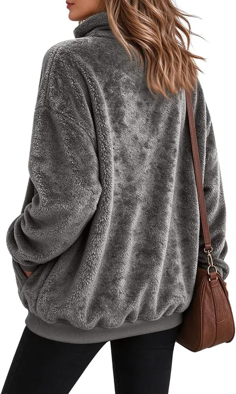 Generic Half Zip Pullover Women Oversized Mockneck A004gray XX-Large – Feature
