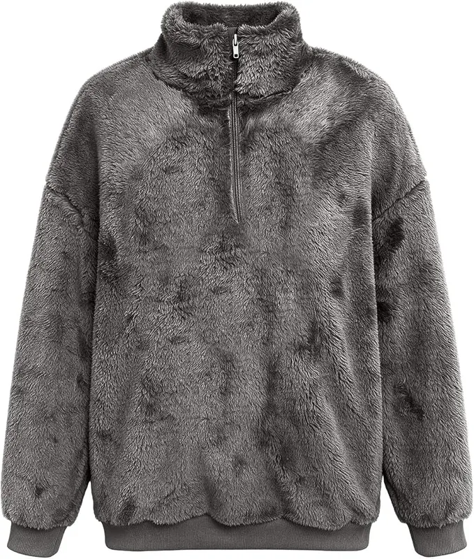 Generic Half Zip Pullover Women Oversized Mockneck A004gray XX-Large – Occasion