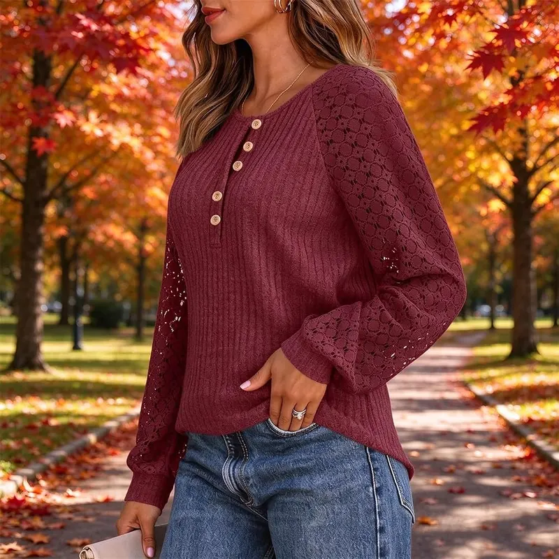Generic Henley Shirts A005-red Large – Textured Ribbed Knit