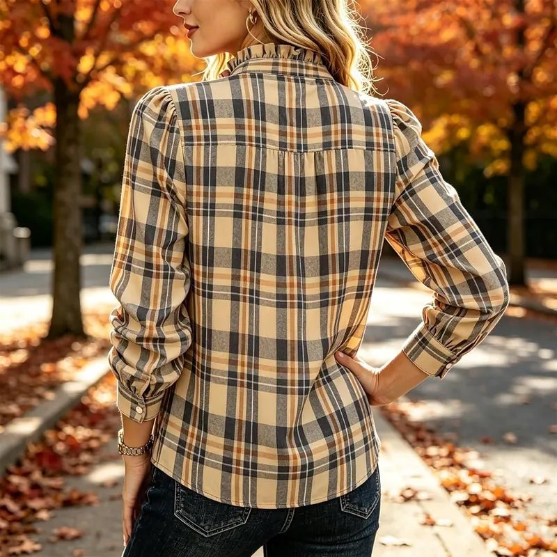 Generic Henley Tops for Women Trending Ruffled – Long sleeves with adjustable button cuffs
