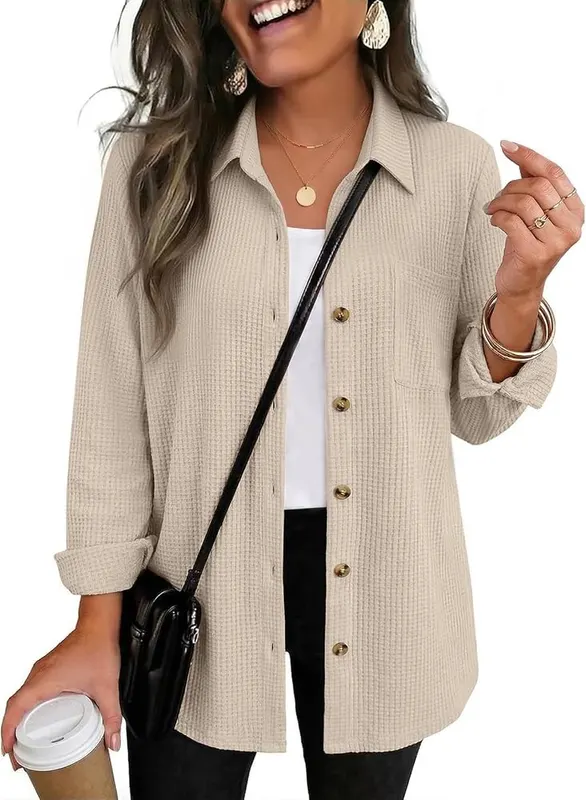 Generic Jacket Women Waffle Knit Button Down – Button-down shacket style