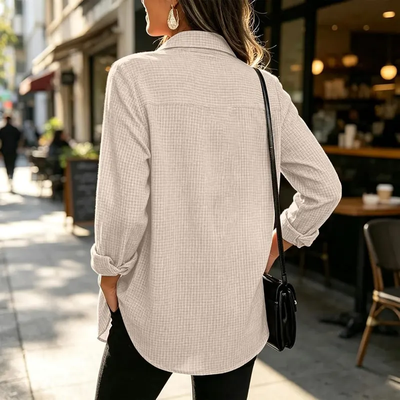 Generic Jacket Women Waffle Knit Button Down – Oversized boyfriend fit