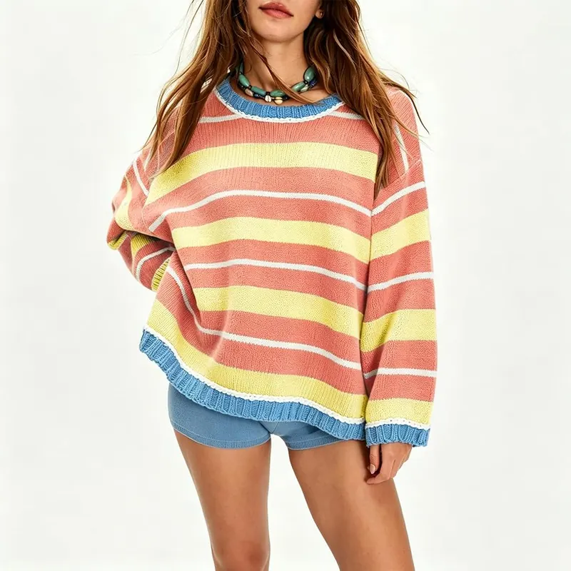 Generic Knit Sweater Y2K A006-orange Large – Striped Pattern