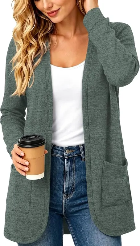 Generic Long Cardigan Sweaters D11 Green in D11 Green