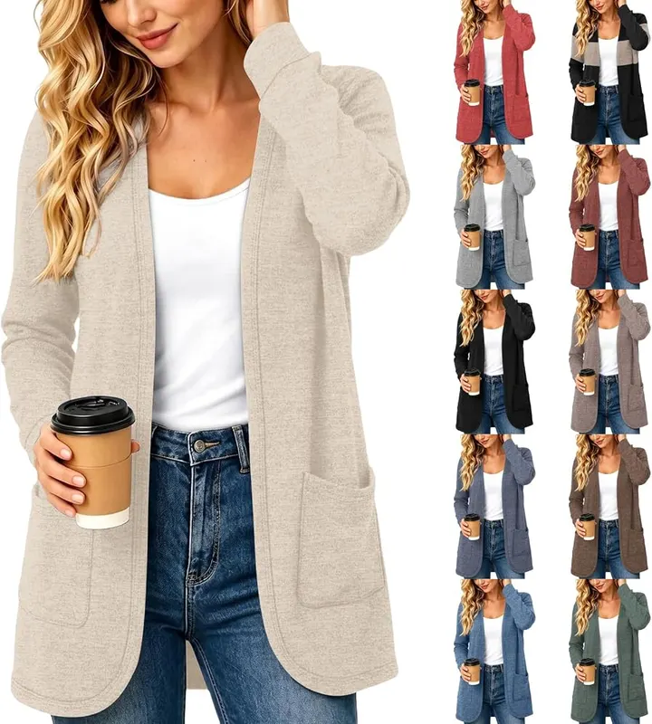 Generic Long Cardigans D01 Beige in D01 Beige
