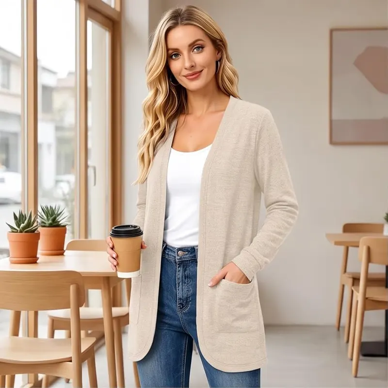 Generic Long Cardigans D01 Beige – Soft & Lightweight Fabric
