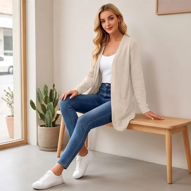 Generic Long Cardigans D01 Beige – Versatile Casual Outerwear
