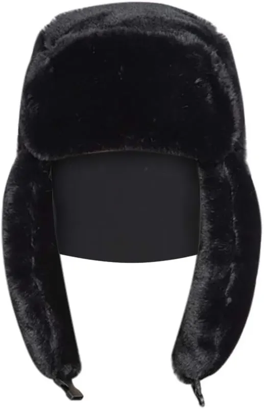 Generic Long Pile Fur Ear Flap Hat in Black, Pink, Cream