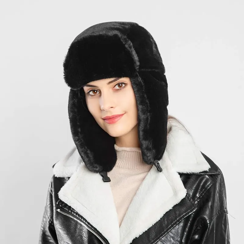 Generic Long Pile Fur Ear Flap Hat – Built in ear flaps for warmth