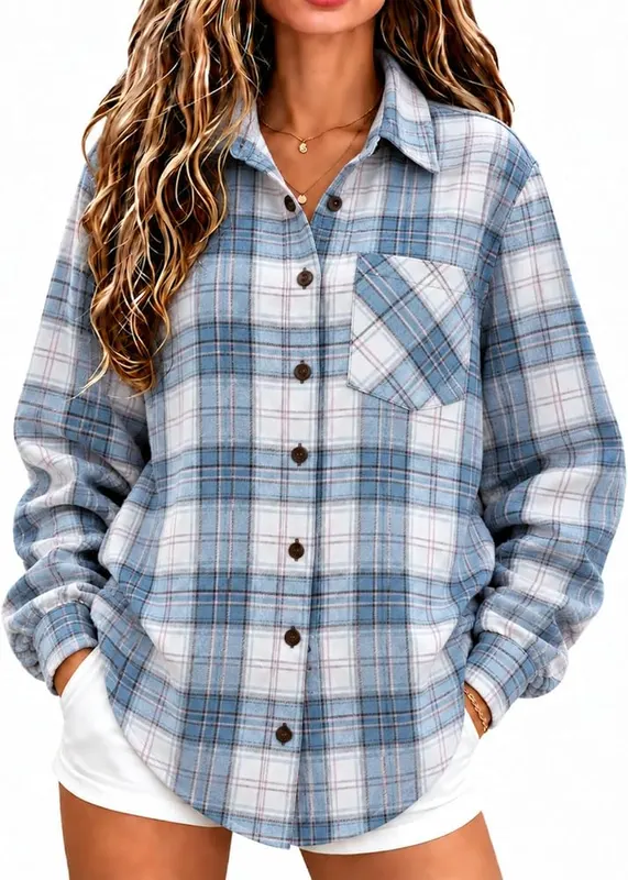 Generic Long Sleeve Oversized Shirts A002blue Medium – product photo 3 of 4