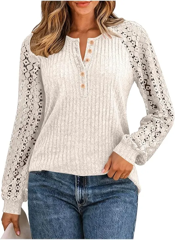 Generic Long Sleeve Oversized Shirts A005beige – Ribbed knit fabric with gentle stretch