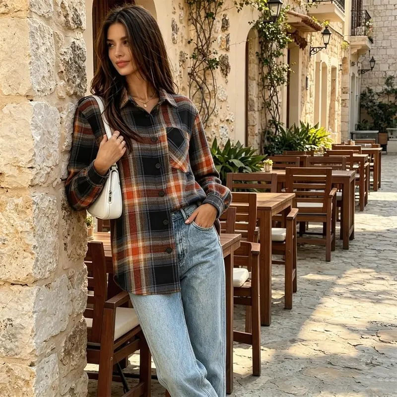 Generic Long Sleeve Oversized Shirts A008orange Large – product photo 7 of 9