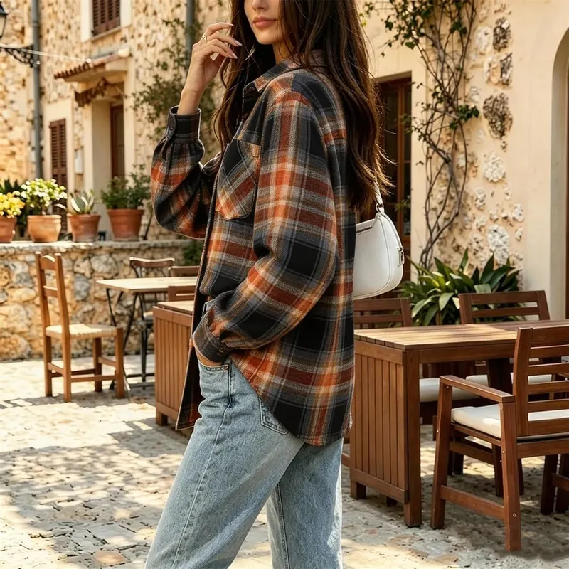Generic Long Sleeve Oversized Shirts A008orange Large – product photo 8 of 9