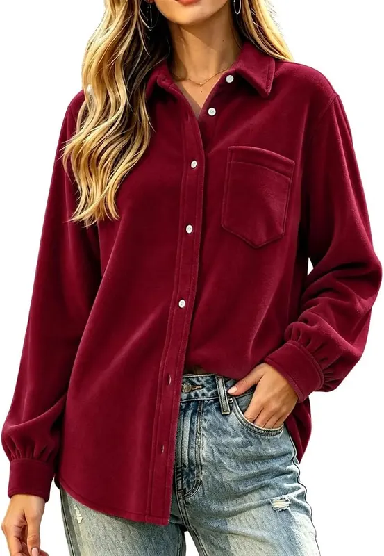 Generic Long Sleeve Oversized Shirts A008wine Medium – Material