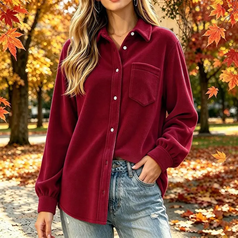 Generic Long Sleeve Oversized Shirts A008wine Medium – Design