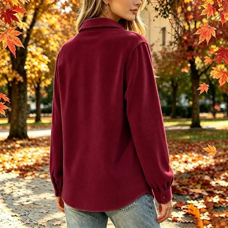 Generic Long Sleeve Oversized Shirts A008wine Medium – Match
