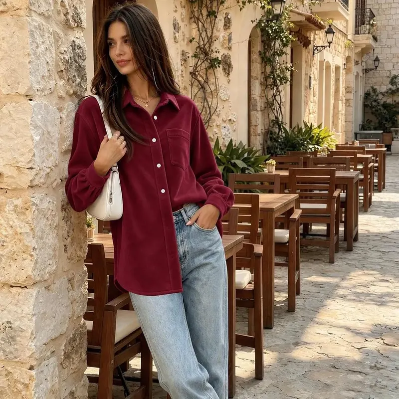 Generic Long Sleeve Oversized Shirts A008wine Medium – product photo 7 of 9