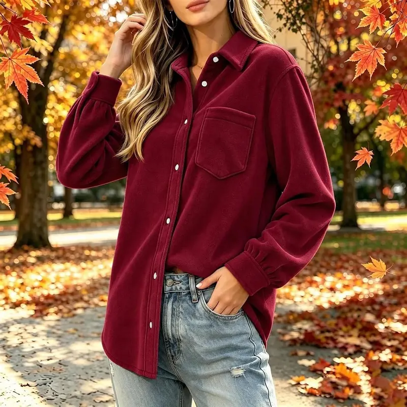 Generic Long Sleeve Oversized Shirts A008wine Medium – product photo 8 of 9