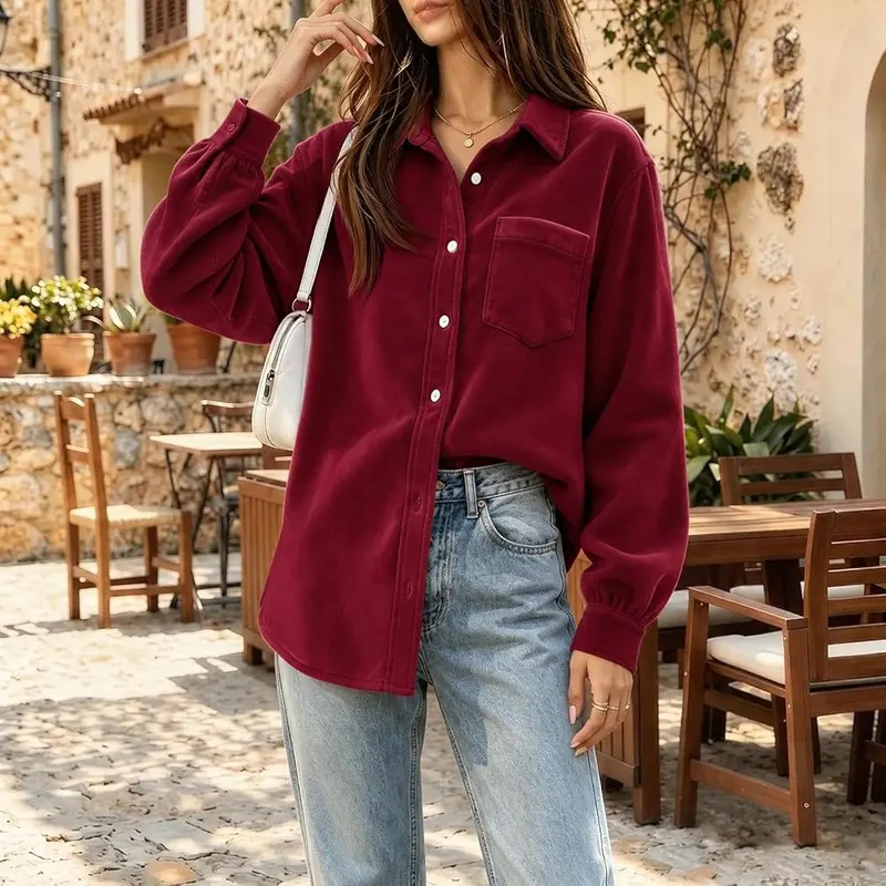 Generic Long Sleeve Oversized Shirts A008wine Medium – product photo 9 of 9