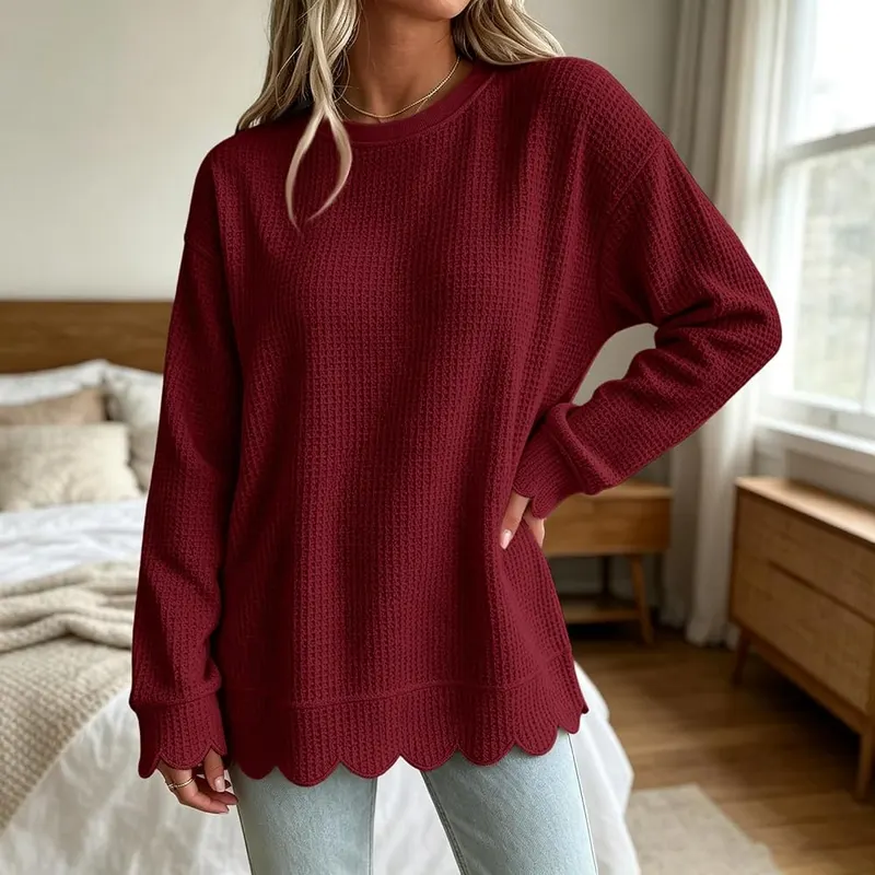 Generic Long Sleeve Shirts B011-wine – Casual crewneck neckline