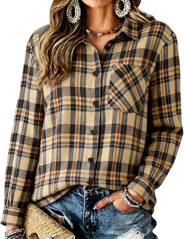 Generic Loose Long Sleeve Shirts A005khaki – Soft woven brushed fabric feel