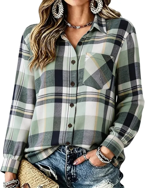 Generic Loose Long Sleeve Shirts A007mint Green – Soft woven fabric with brushed surface