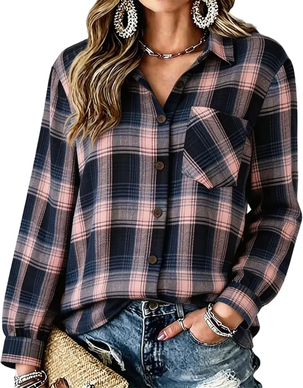 Generic Loose Long Sleeve Shirts A010purple Pink X-Large – Soft woven fabric with brushed surface