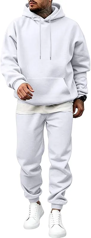 Generic Men Jogging Suits Sets Hooded Sweatshirt I015- White in I015- White