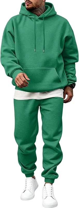 Generic Men Jogging Suits Sets Plain Hooded I004- Green Small in I004- Green