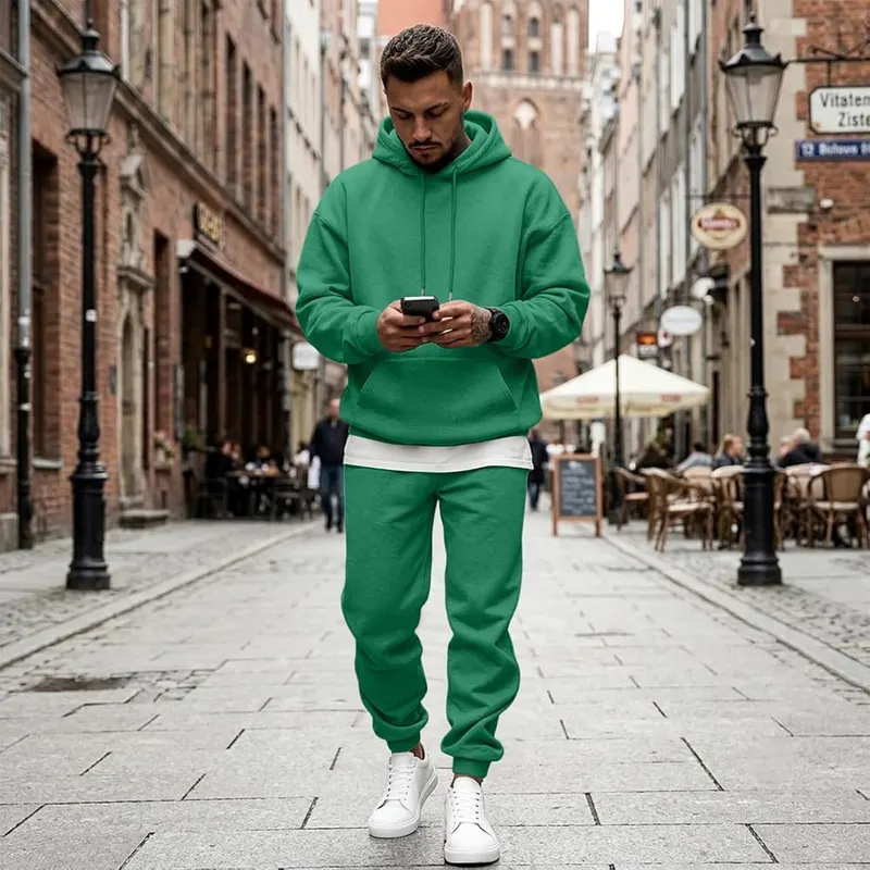 Generic Men Jogging Suits Sets Plain Hooded I004- Green Small – Soft lightweight fleece fabric