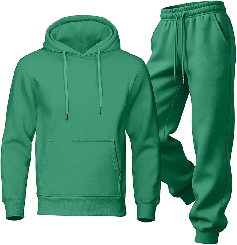 Generic Men Jogging Suits Sets Plain Hooded I004- Green Small – Spacious front kangaroo pocket