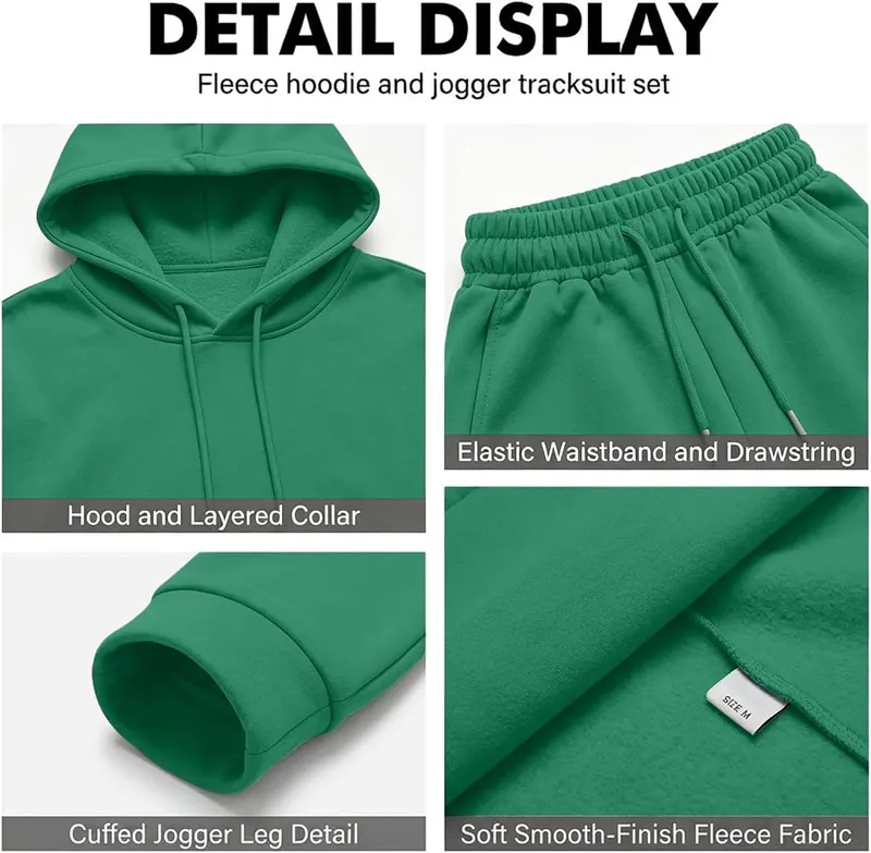Generic Men Jogging Suits Sets Plain Hooded I004- Green Small – Matching elastic waist sweatpants