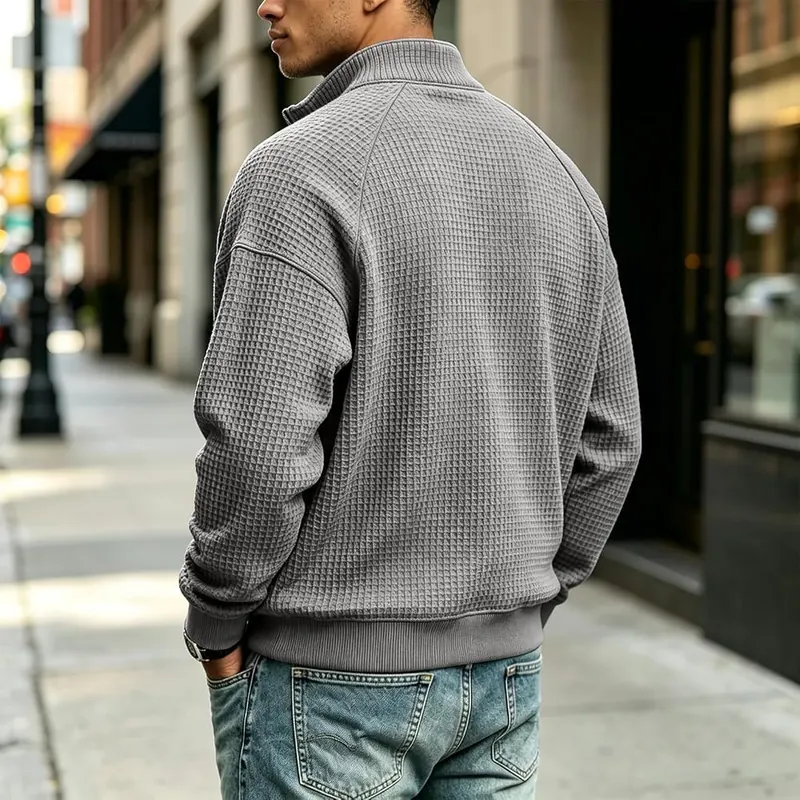 Generic Men Quarter Zip Pullover Waffle Knit – product photo 4 of 5