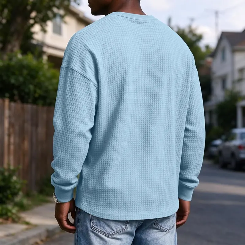 Generic Men’s Henley Shirts Long Sleeve Button A01 Light Blue – Button Henley Neck