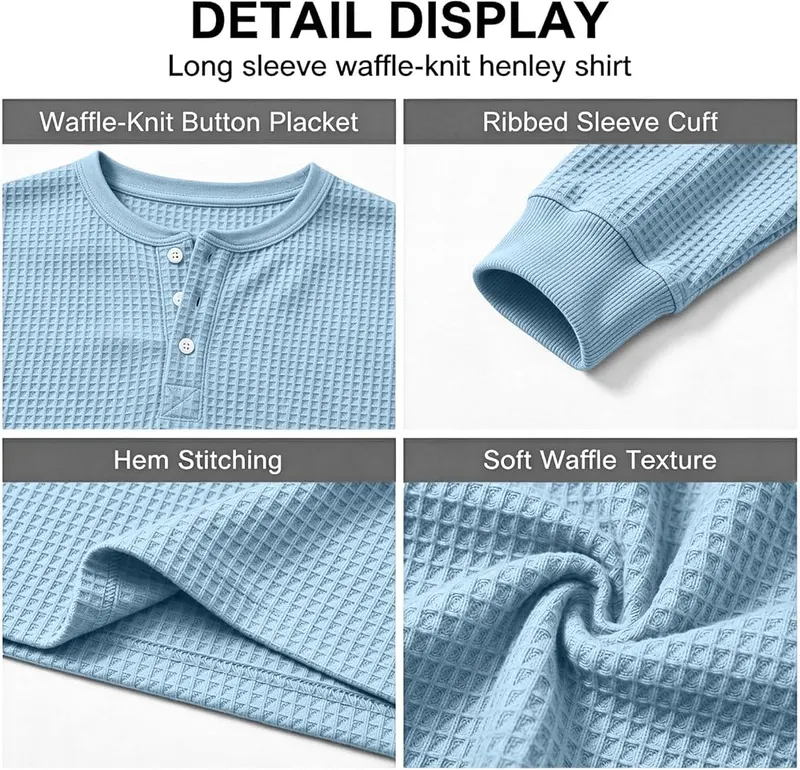 Generic Men’s Henley Shirts Long Sleeve Button A01 Light Blue – Easy to Match