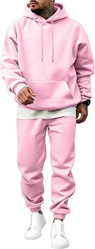 Generic Men’s Sweatsuits Oversized Hoodie Plus Size in I012- Pink