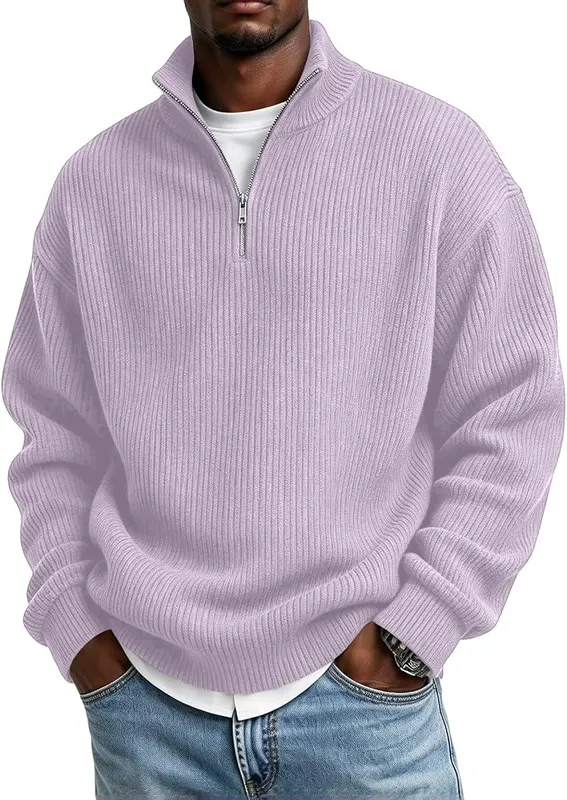 Generic Mens 1/4 Zip Big and Tall A09 Light Purple in A09 Light Purple