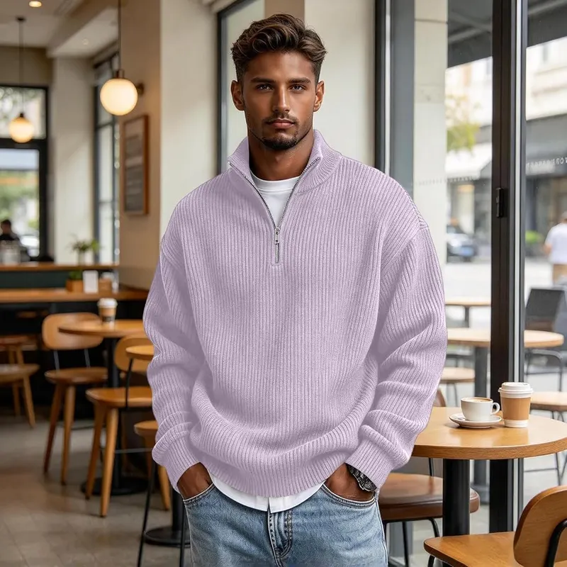 Generic Mens 1/4 Zip Big and Tall A09 Light Purple – Quarter Zip Collar