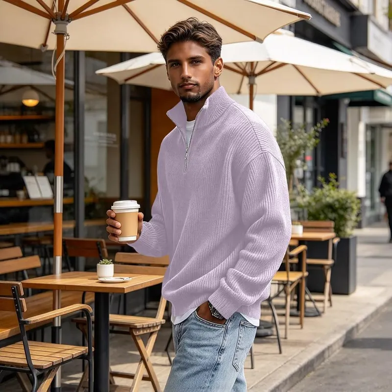 Generic Mens 1/4 Zip Big and Tall A09 Light Purple – Relaxed Silhouette