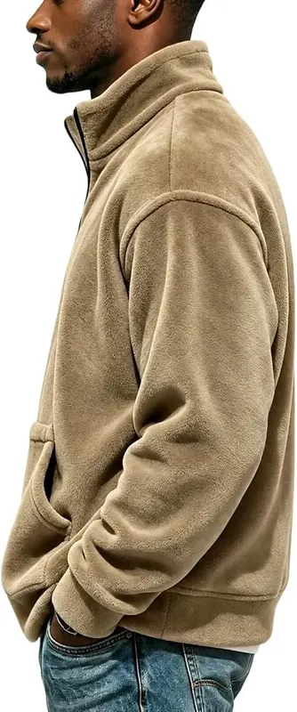 Generic Mens Flannel Quarter Zip Pullover Mockneck A006-khaki Large – product photo 3 of 4