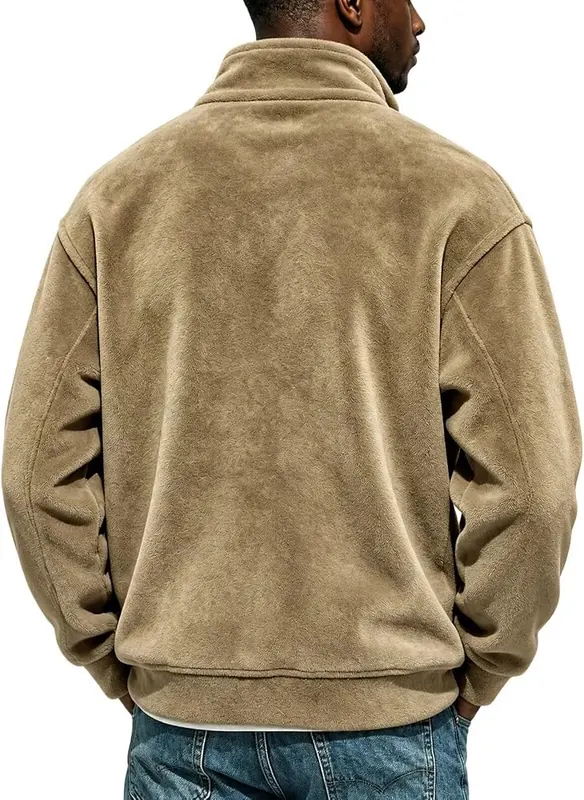 Generic Mens Flannel Quarter Zip Pullover Mockneck A006-khaki Large – product photo 4 of 4