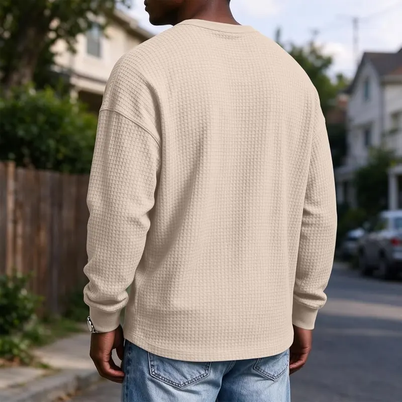 Generic Mens Henley Shirt Long Sleeve Button A05 Khaki – Easy to Match