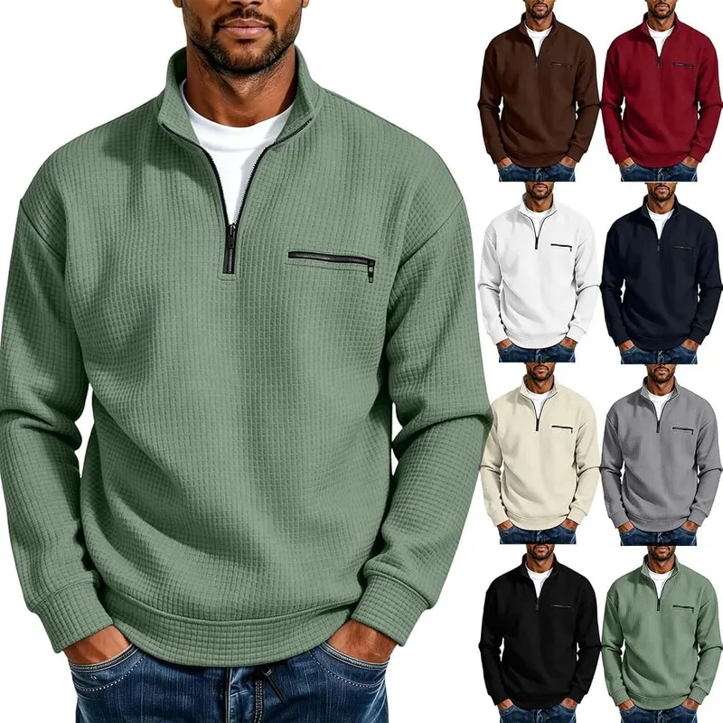 Generic Mens Mock Neck Sweatshirt Quarter Zip in Green