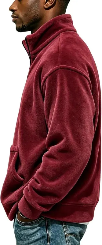 Generic Mens Quarter Zip Pullover Flannel Mockneck A008-wine – product photo 3 of 4
