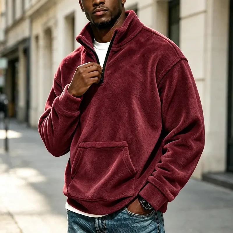 Generic Mens Quarter Zip Pullover Flannel Mockneck Lined，1/4 – Material