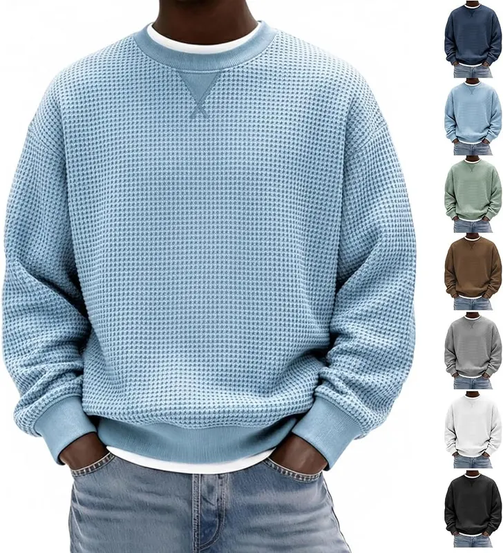Generic Mens Sweatshirts Oversized Crew Neck Solid in A007navy
