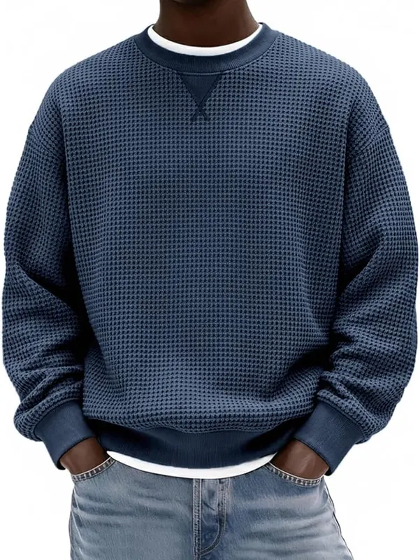 Generic Mens Sweatshirts Oversized Crew Neck Solid – Lightweight waffle knit fabric construction