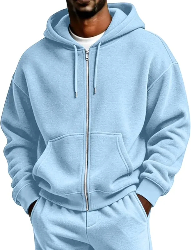 Generic Mens Zip Up Sweatshirt Lightweight Breathable in A009-light Blue